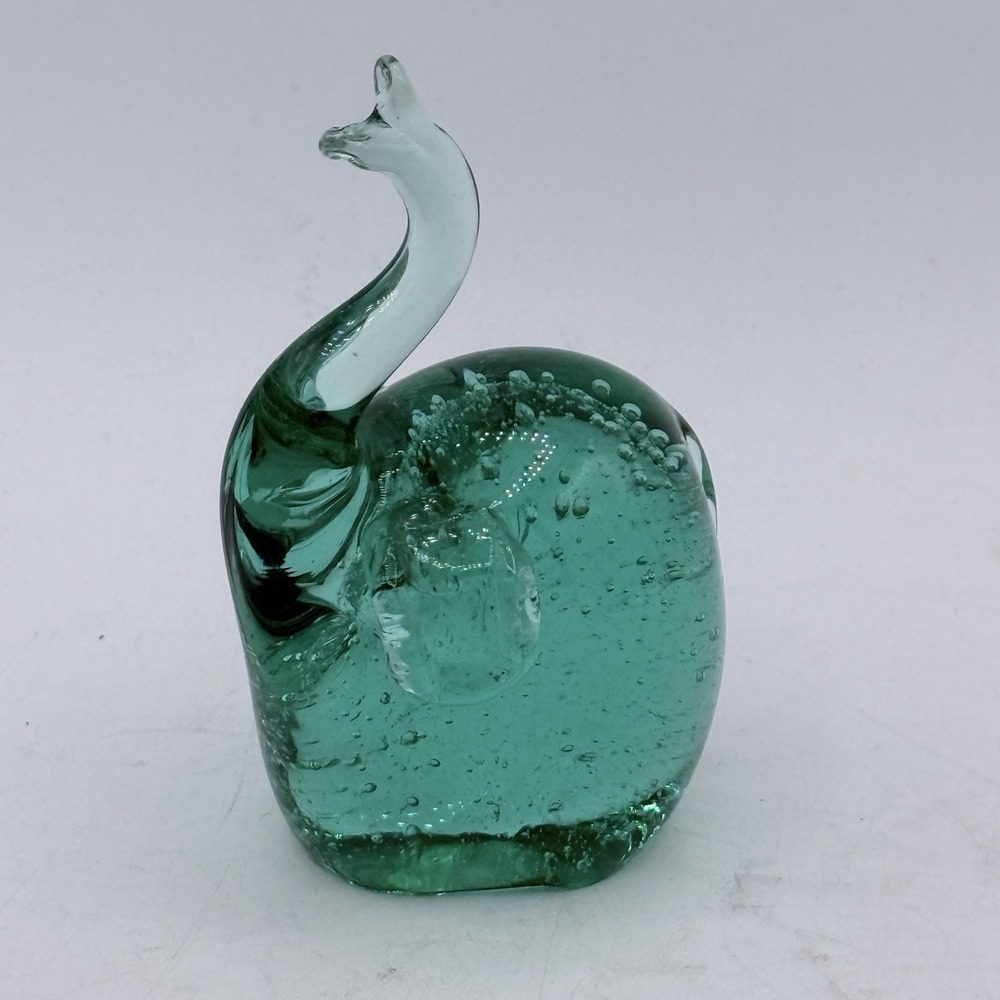 Hand Blown Bubble Glass Elephant Figurine Green Collectible Paperweight 4" Tall